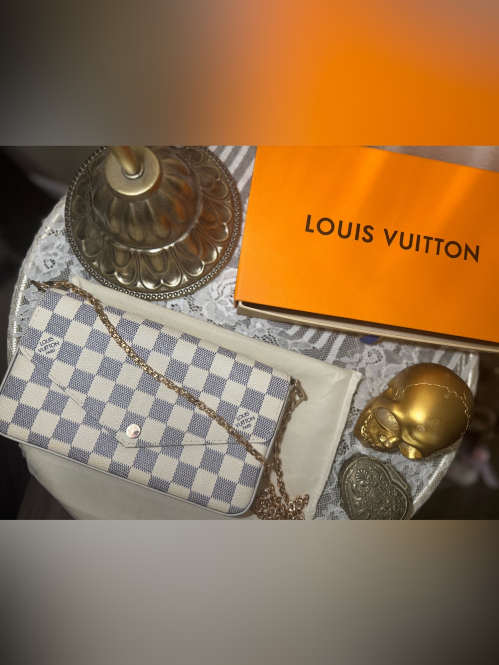 Lv Damier Azur Chain Wallet / Purse